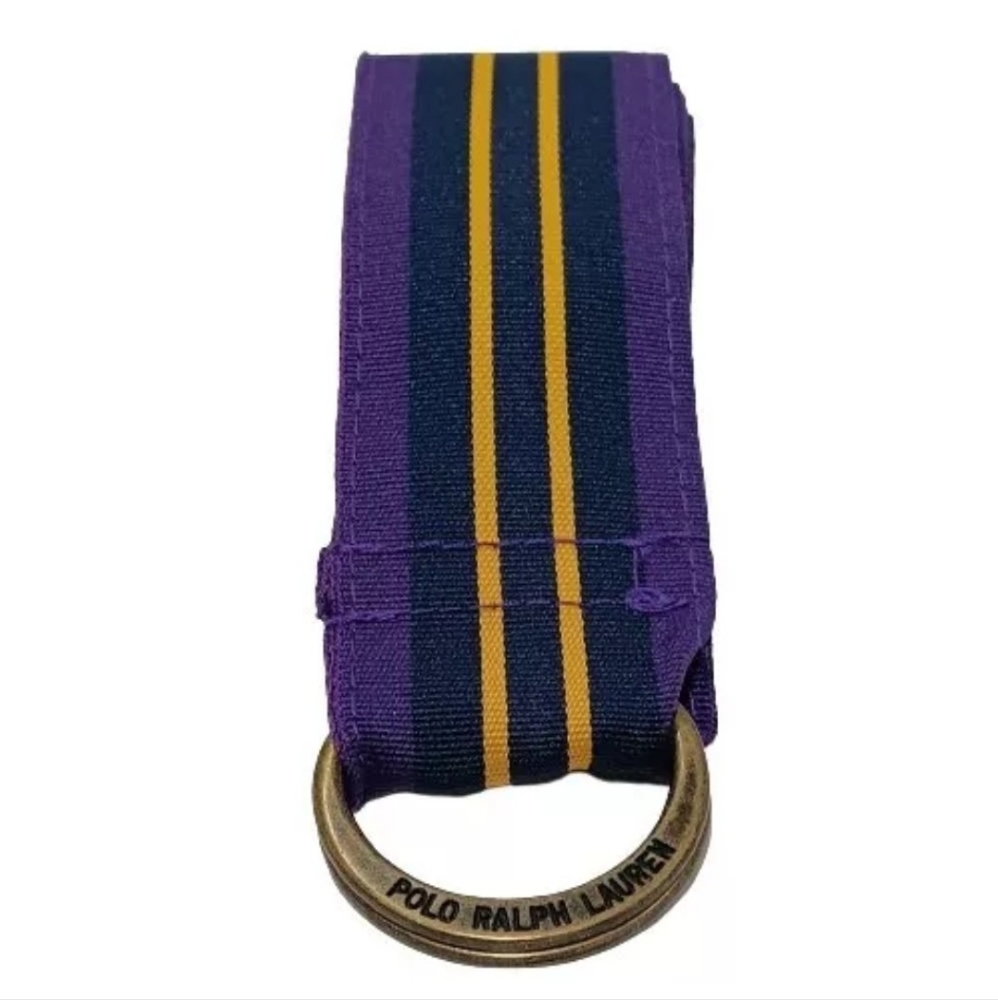 Polo Ralph Lauren Ribbon Belt Logo Buckle Purple Blue Yellow Stripe Small Medium